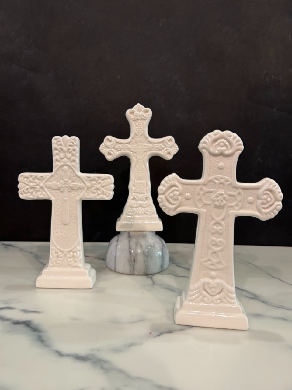 Standing White Ceramic Cross