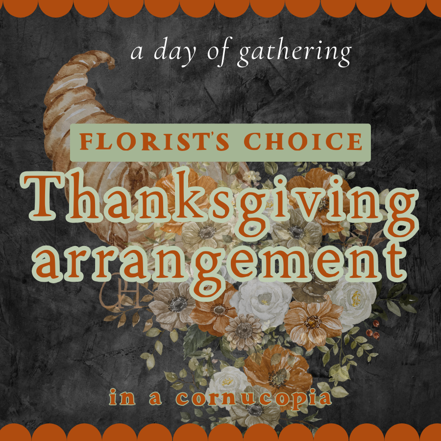 Thanksgiving Arrangement in a Cornucopia - Florist's Choice